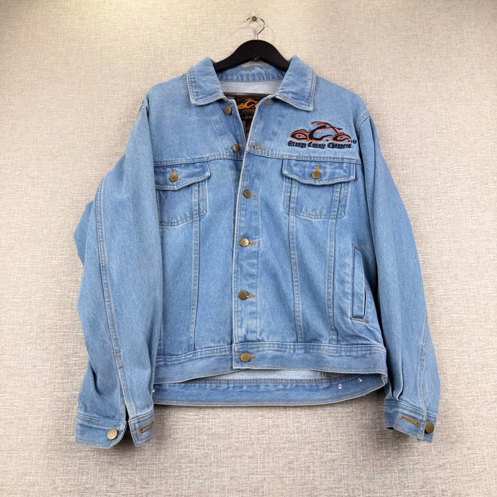 Orange County Choppers Mens Denim Jacket Light Wash Embroidered Graphic Size M